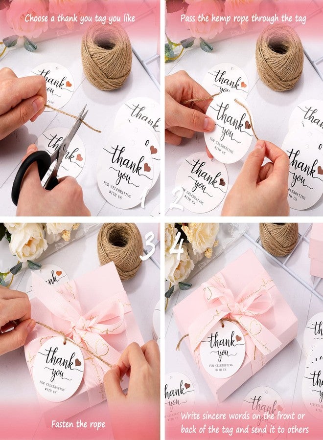 Whaline 100Pcs Thank You Gift Tags Round Shape Paper Tags Bronzing Heart Hanging Labels Heart Script Name Tags Cardstock Tags with String for Baby Bridal Shower Birthday Wedding DIY Gift Party Favor - Image 4